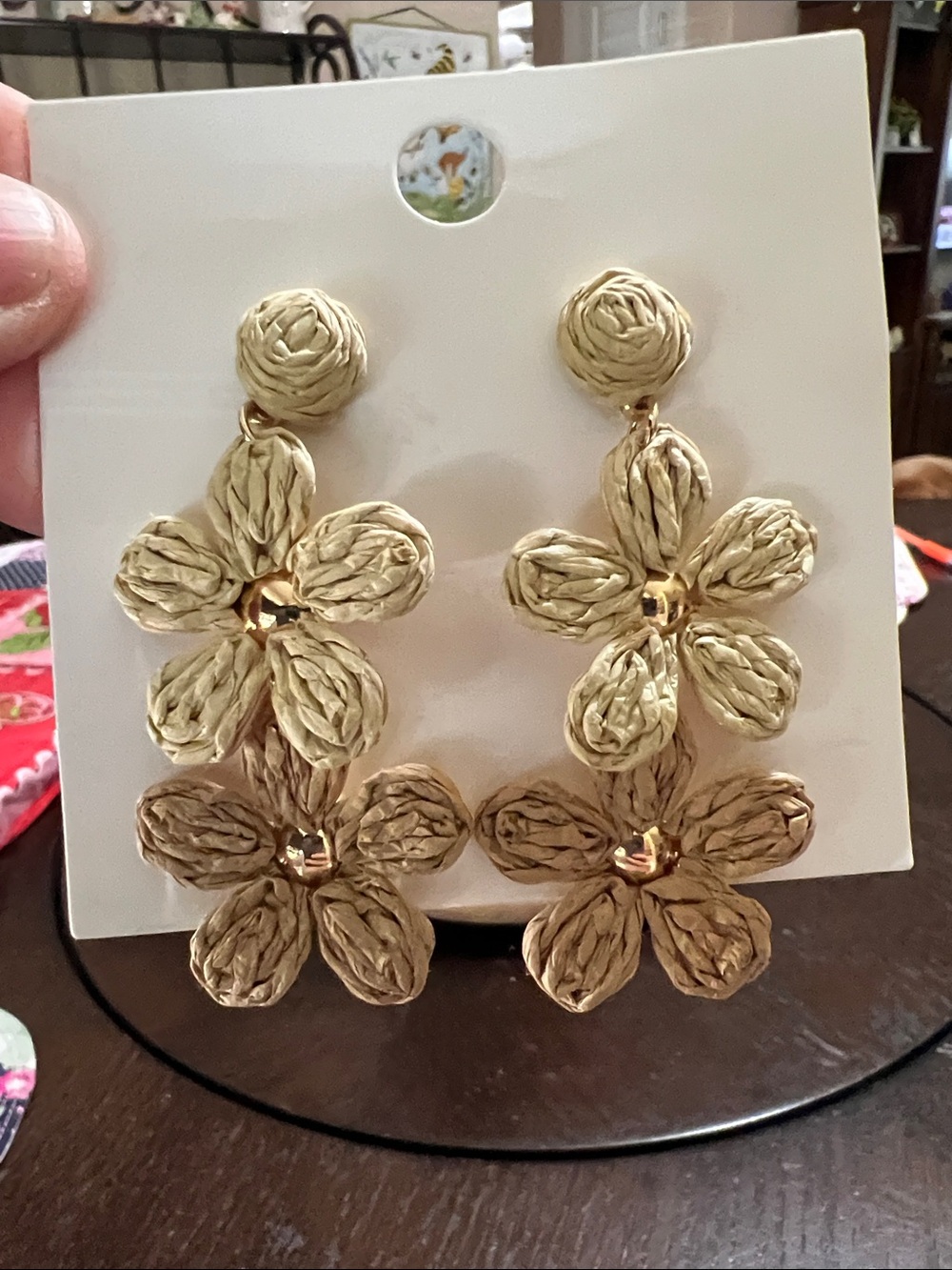 New Stylish Gold-Tone Raffia Flower Drop Earrings - Women Jewelry